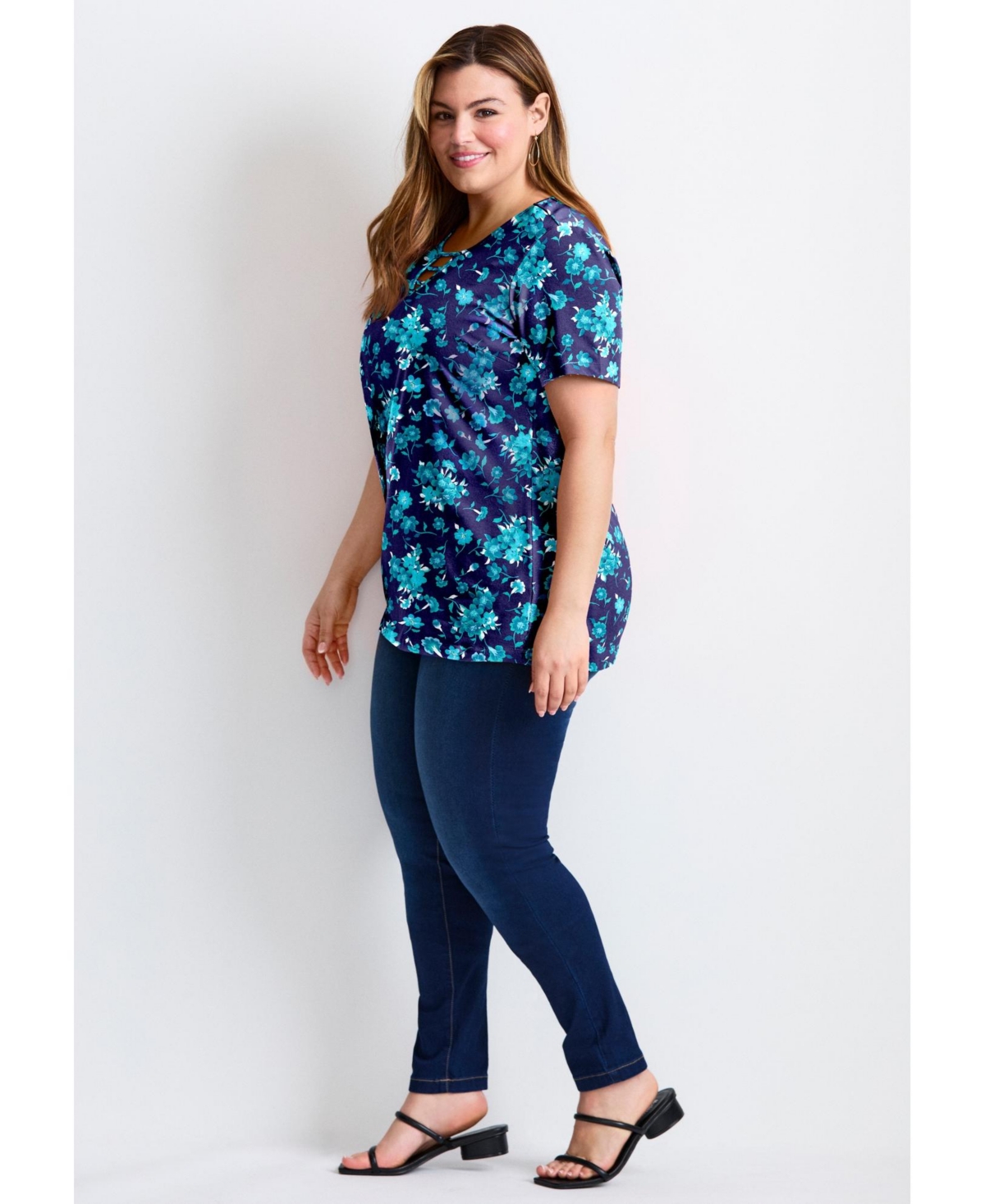 Avenue Women's Triple Keyhole Short Sleeve Tee