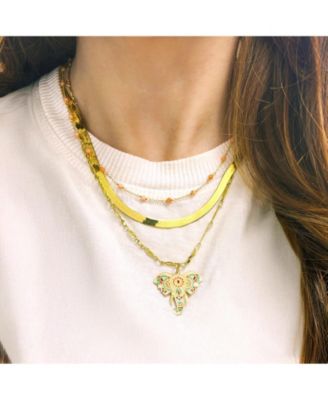 Pink Coral Bead Chain Necklace 14K Gold