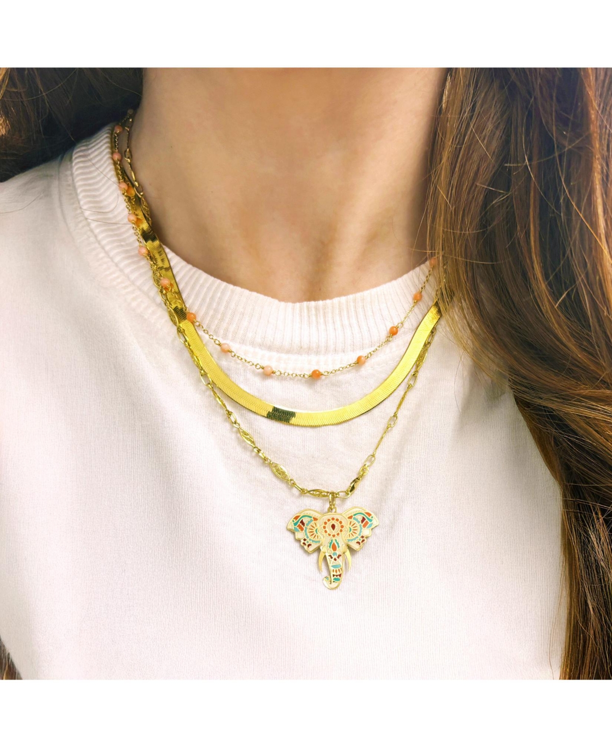 The Lovery Pink Coral Bead Chain Necklace 14K Gold