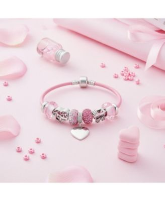 My Wife Heart Charm Bracelet Pink Leather Sterling Silver Beads 6.5-8.5 Inch