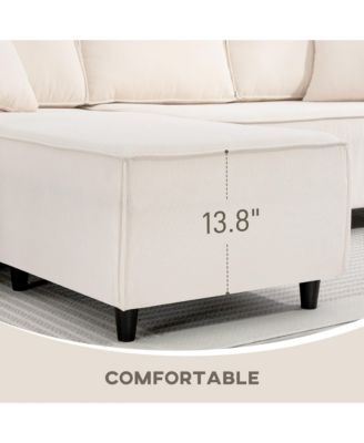 Chaise Sectional Sofa, Corduroy Fabric Corner Couch, Light