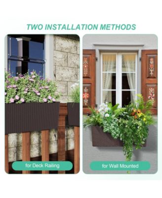 4-Pack Rectangle Self-Watering Planter Boxes for Deck Rail and Porch