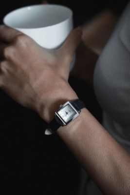 Women's 20mm Square Watch with Glossy Blue Leather Strap