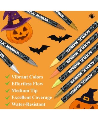 24 Colors Paint Pens Acrylic Markers, Dual-Tip Acrylic Paint Pens for Halloween Decorations, Wood, Glass and Crafts & Art Supplies