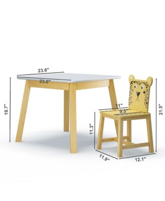 23.6"5 Piece Kiddy Table and Chair Set , Kids Wood Table with 4 Chairs Set Cartoon Animals (bigger table) (3-8 years old) White
