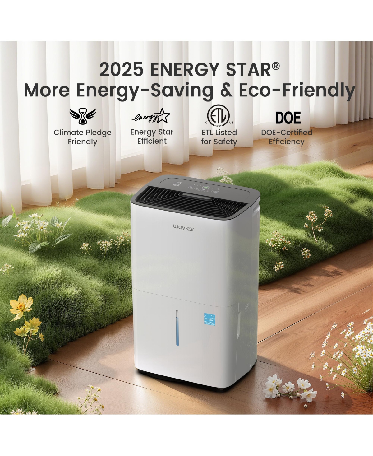 Waykar 150 Pint Energy Star Dehumidifier with Drain Hose for Home, Basement & Large Space, 7000 Sq. Ft