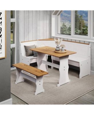Solid Pine Corner Dining Booth in Distressed White