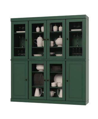 65" 1-Pc. Solid Wood Pantry China Cabinet with Raised Panel, Clear Glass Doors and Adjustable Shelves