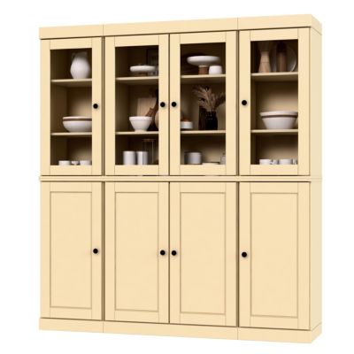 100% Solid Wood 65" Pantry China Cabinet with Raised Panel, Clear Glass Doors, 2-Drawers & Adjustable Shelves