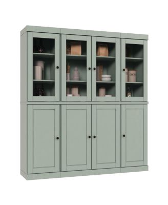 100% Solid Wood Tall Kitchen Pantry Cabinet with Glass and Raised Panel Doors