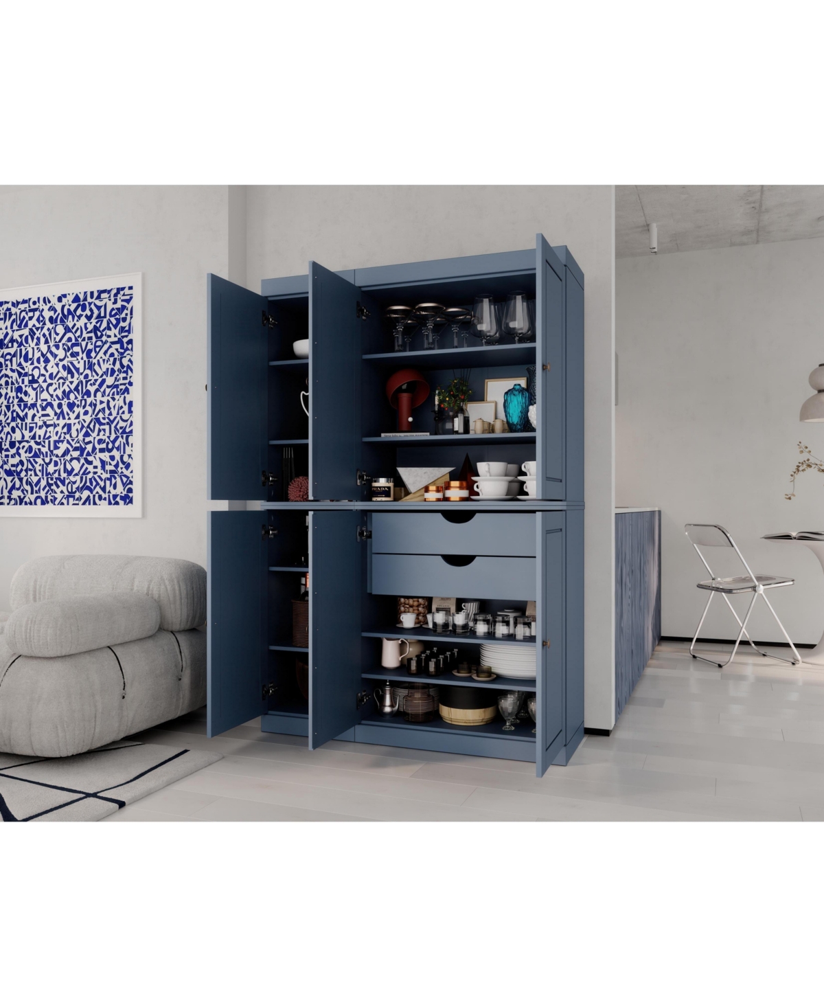 Palace Imports 100% Solid Wood 48.5" Pantry Cabinet with Raised Panel Doors, 2-Drawers & Adjustable Shelves