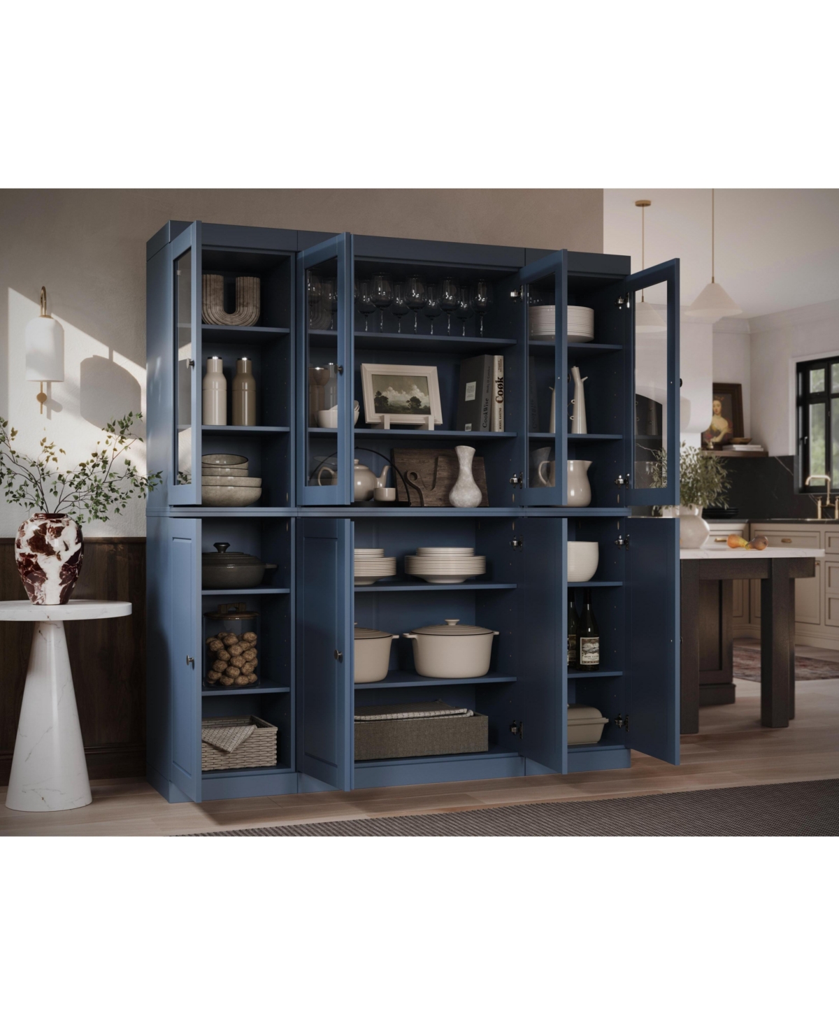 Palace Imports 100% Solid Wood 65" Pantry China Cabinet with Raised Panel, Clear Glass Doors & Adjustable Shelves