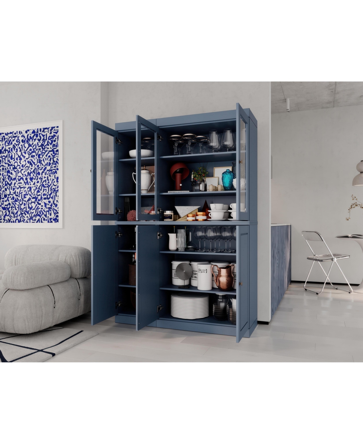 Palace Imports 100% Solid Wood 48.5" Pantry China Cabinet with Raised Panel, Clear Glass Doors & Adjustable Shelves