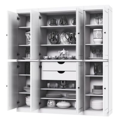 100% Solid Wood Tall Kitchen Pantry Storage Cabinet with Raised Panel Doors, 2 Drawers