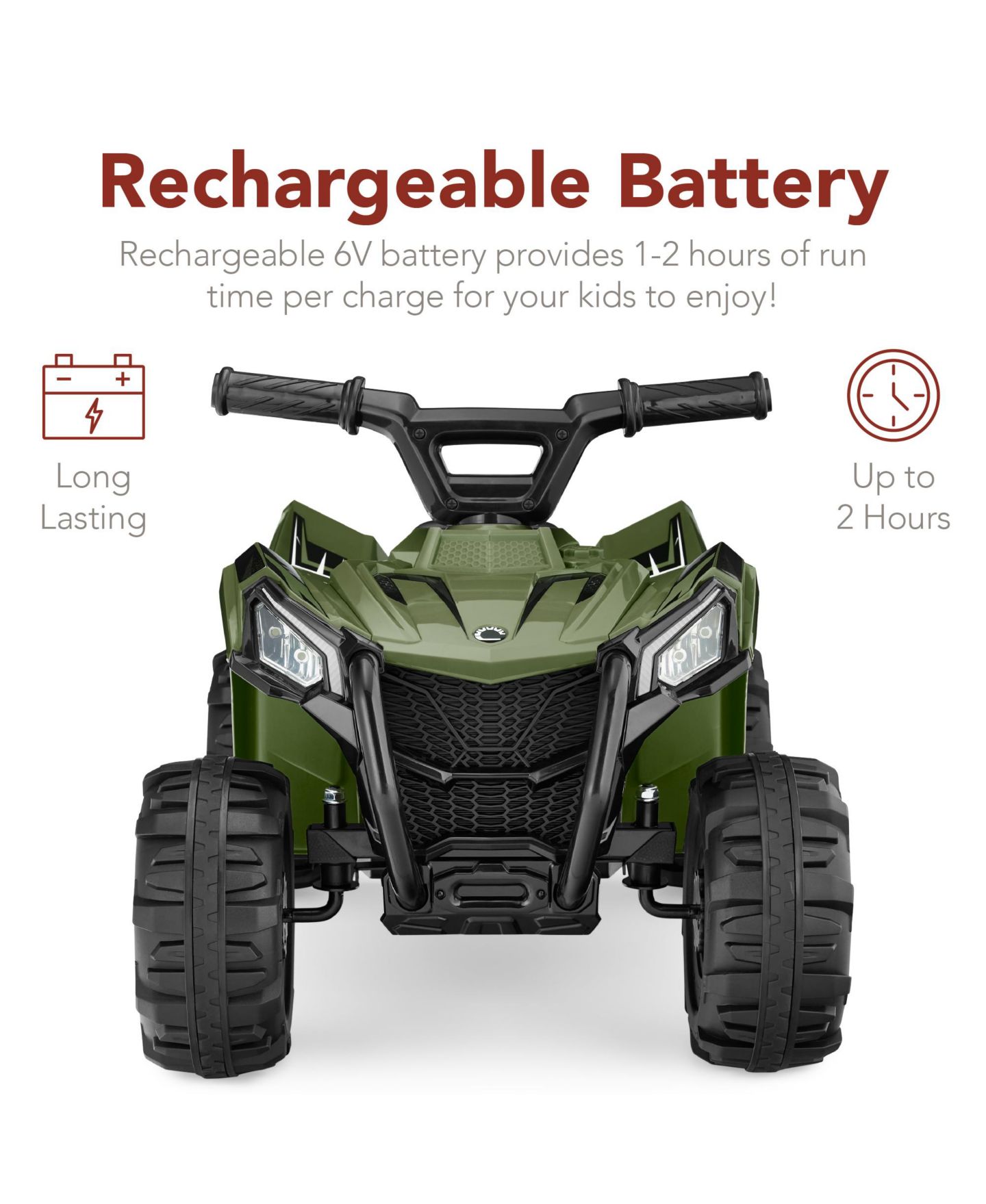 Детская игрушка Best Choice Products 6V Kids Ride-On Quad with Treaded Tires, 27"L x 17.5"W x 17.75"H, 44 lbs., Ages 1.5+, цвет: Армейский зелёный — фото 4