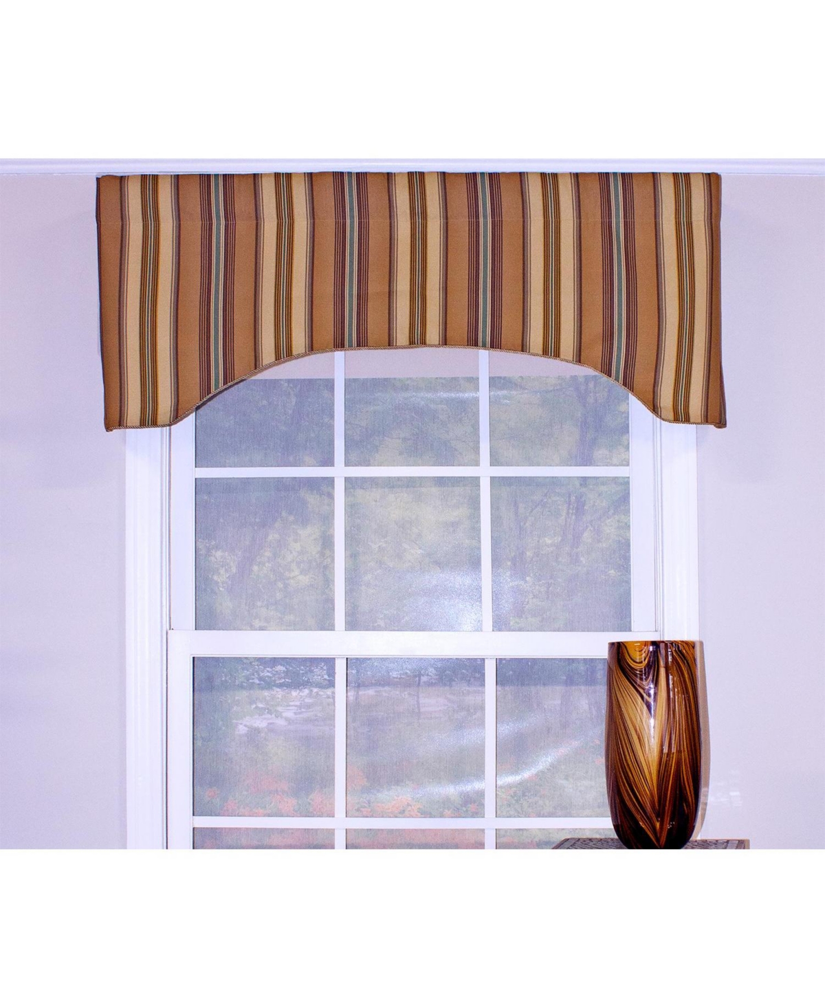 Rlf Home Daria Stripe Corded Arch 100% Cotton with Fully Lined 3" Rod Pocket Valnance for Windows 50" x 17" Saddle