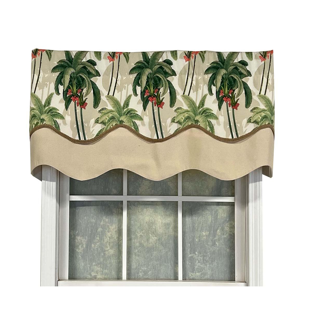 Rlf Home Shadow Gimp Trim Detail Printed Palm Glory High Quality Valance 3" Rod Pocket 50" x 16" Aloe Green