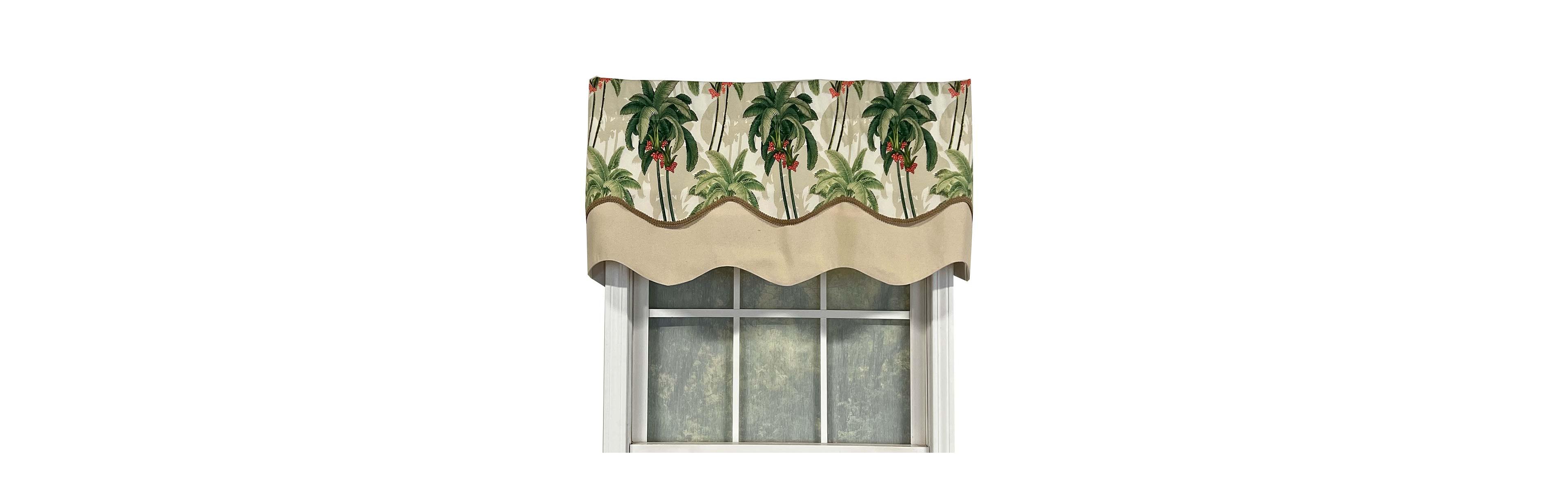 Rlf Home Shadow Gimp Trim Detail Printed Palm Glory High Quality Valance 3" Rod Pocket 50" x 16" Aloe Green