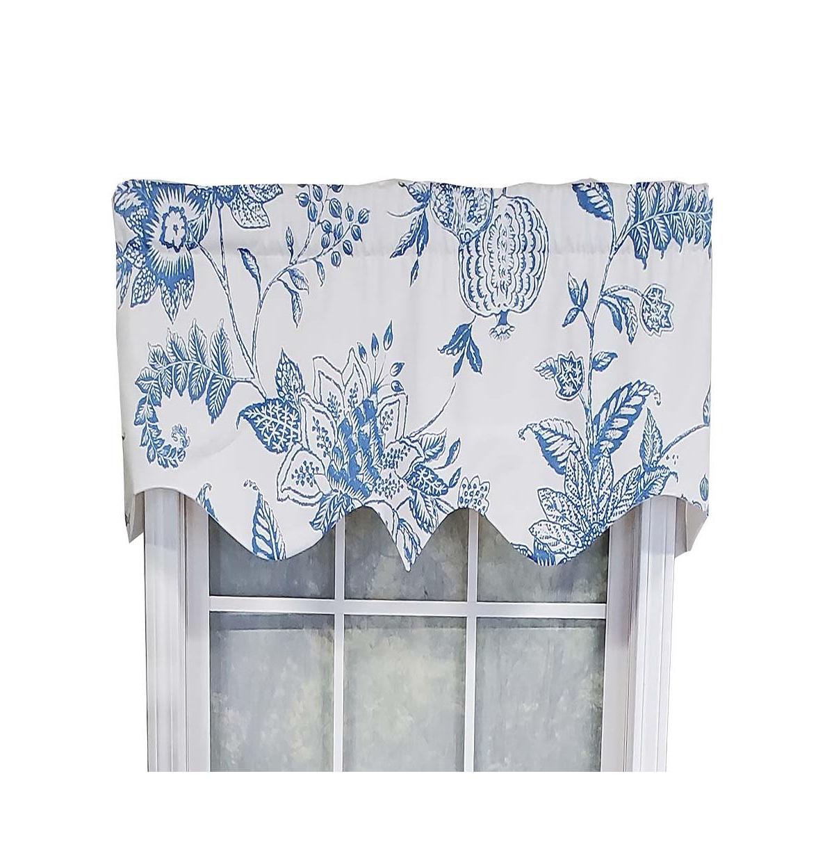 Rlf Home Natalia Regal Valance High Quality Window Treatment 3" Rod Pocket 50" x 17" Cyan Blue/White