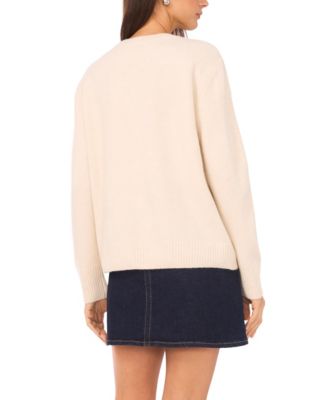 Women's Crewneck Rose Motif Long-Sleeve Sweater