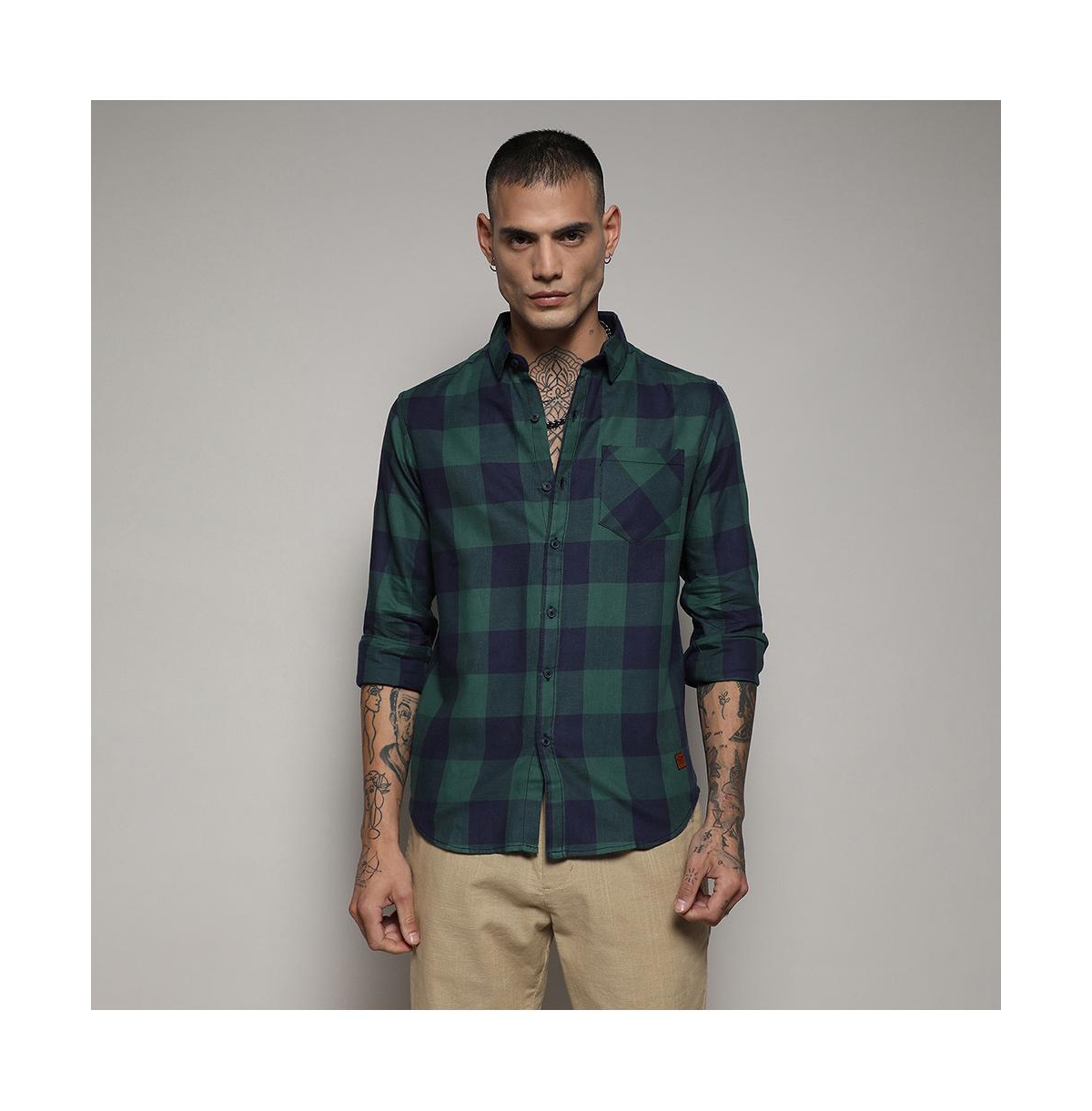 Campus Sutra Men's Navy Blue & Forest Green Buffalo Check Shirt