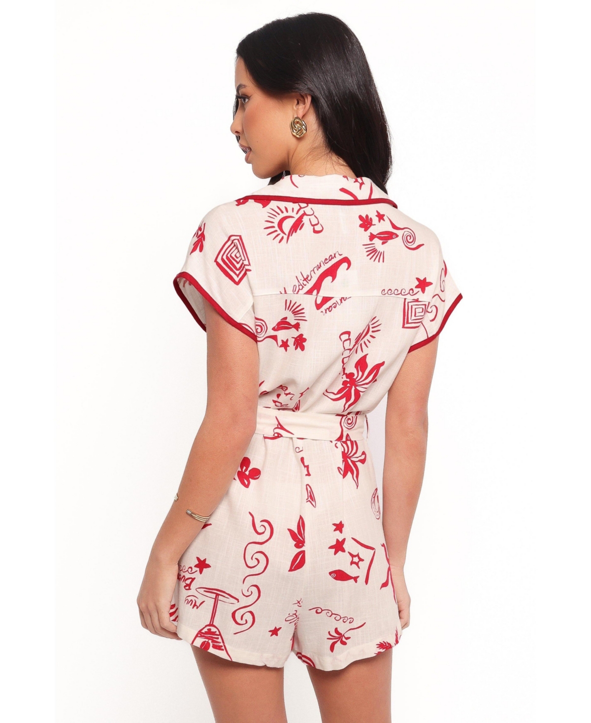 Petal and Pup Women's Kensie Tie Waist Romper - Red