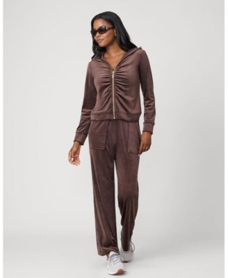 Women's Ruched Zip-Up Velour Set