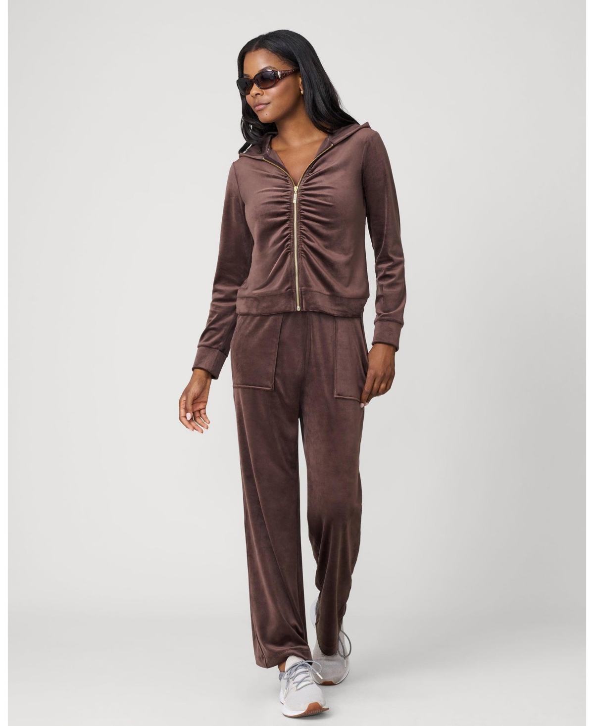 Cable & Gauge Women's Ruched Zip-Up Velour Set