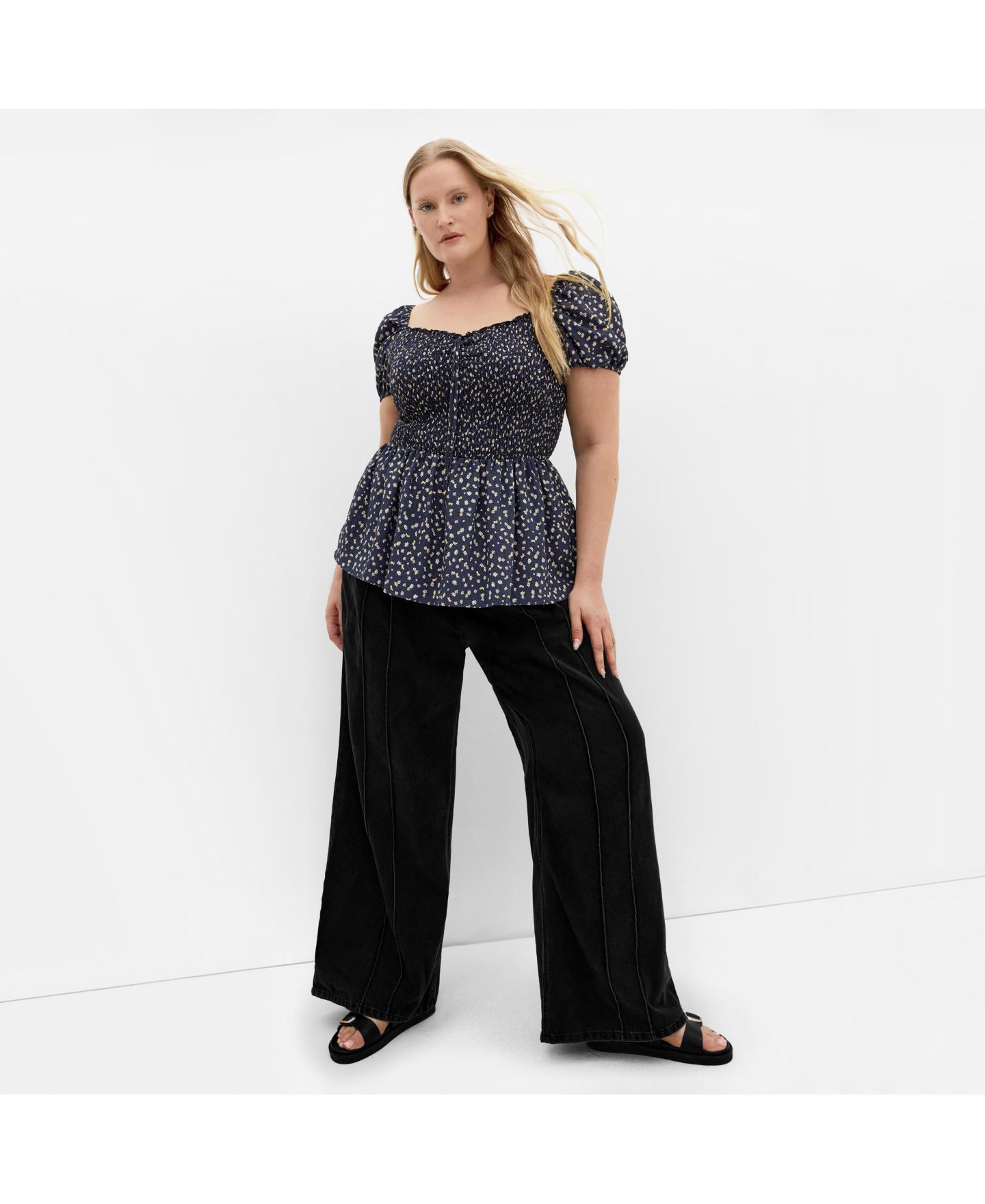 Женский топ CITY CHIC Plus Size Azure Shirred Print, цвет: Тёмно-синий — фото 3