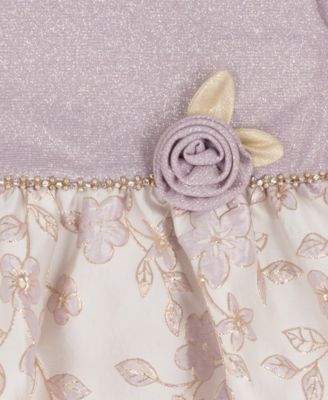 Girls' 2T-6X Round Neck Jacquard Skirt Rosette Accent Dress