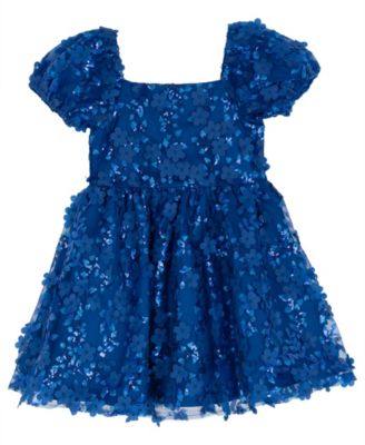 Rare Editions - Girls 2T-6X Square Neck Floral Applique Mesh Dress