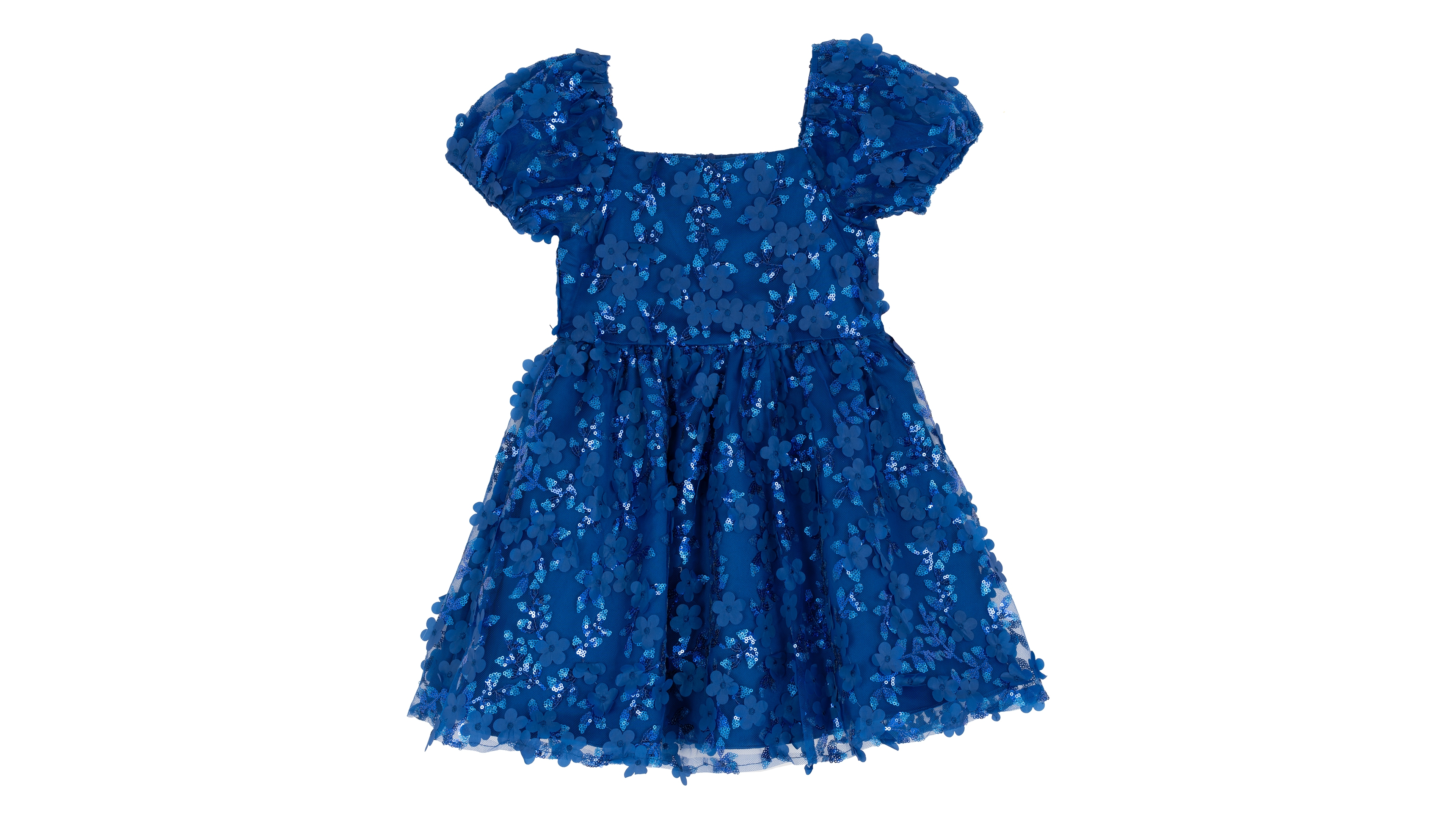 Rare Editions Girls 2T-6X Square Neck Floral Applique Mesh Dress