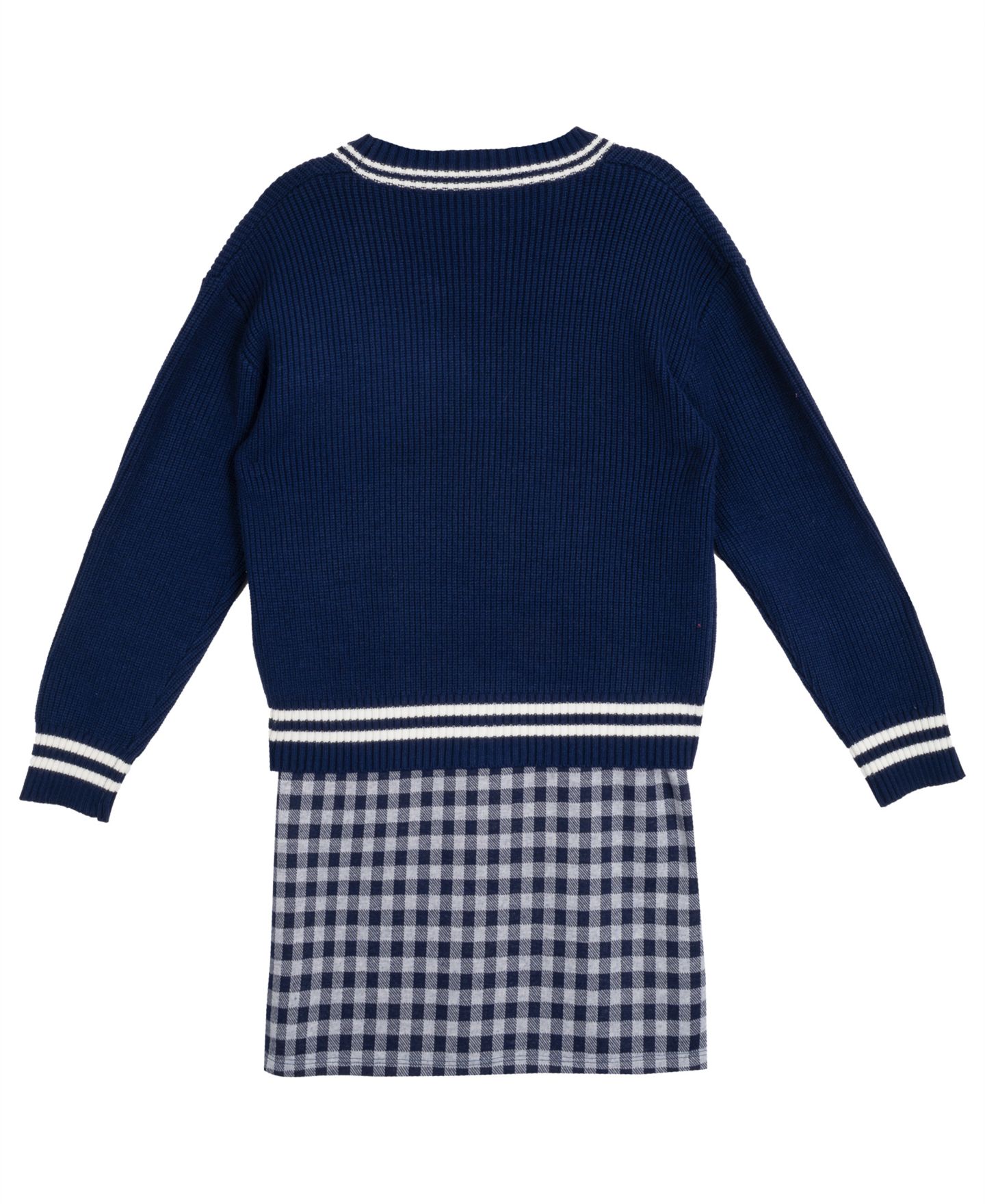 Кардиганы Rare Editions Varsity Cardigan with Gingham Dress, 2-Piece Set для девочек, цвет: Тёмно-синий — фото 6
