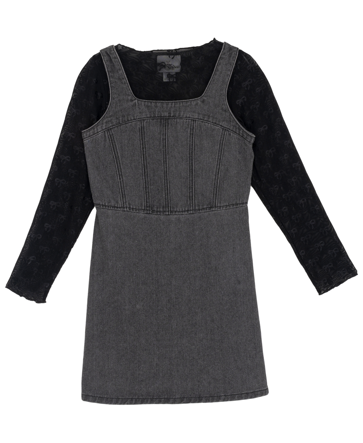 Rare Editions Girls 7-16 Mesh Long-Sleeve Top and Denim Jumper, 2-Piece Set