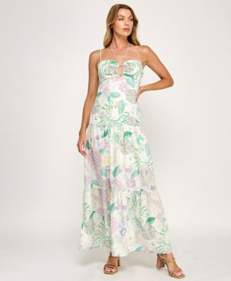 BEAUTY & GRACE/K&K CLOTHING LLC - Juniors' Keyhole Halter Maxi Dress