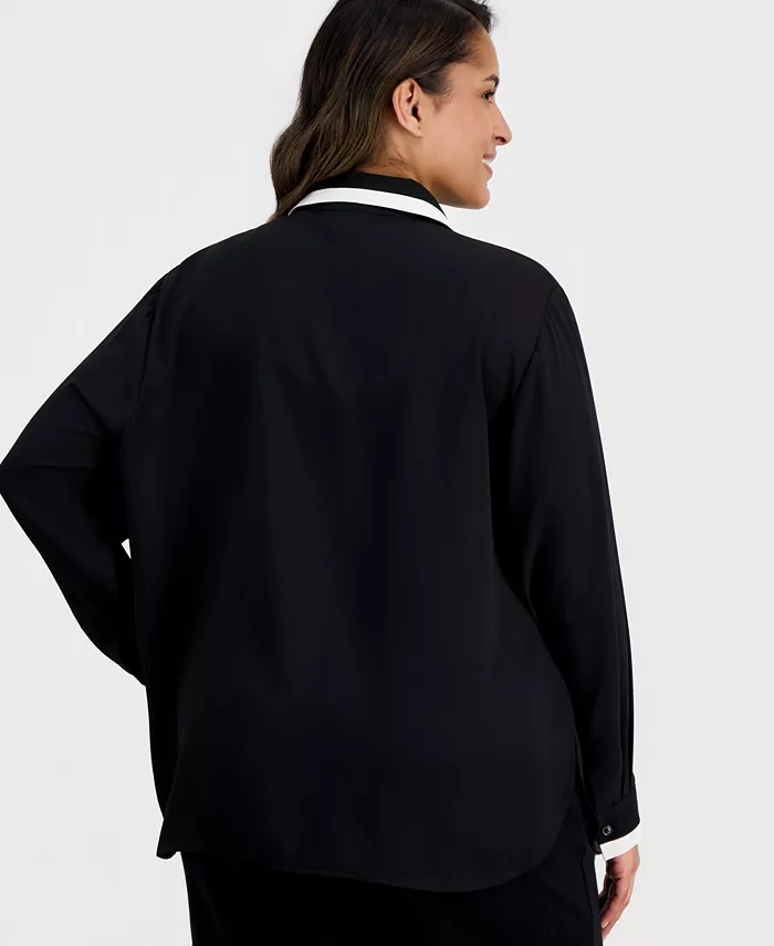 Plus Size Spread-Collar Button-Front Blouse - thumbnail 6