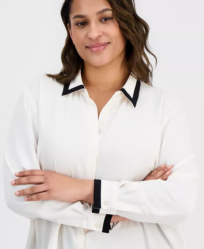 Plus Size Spread-Collar Button-Front Blouse - thumbnail 3