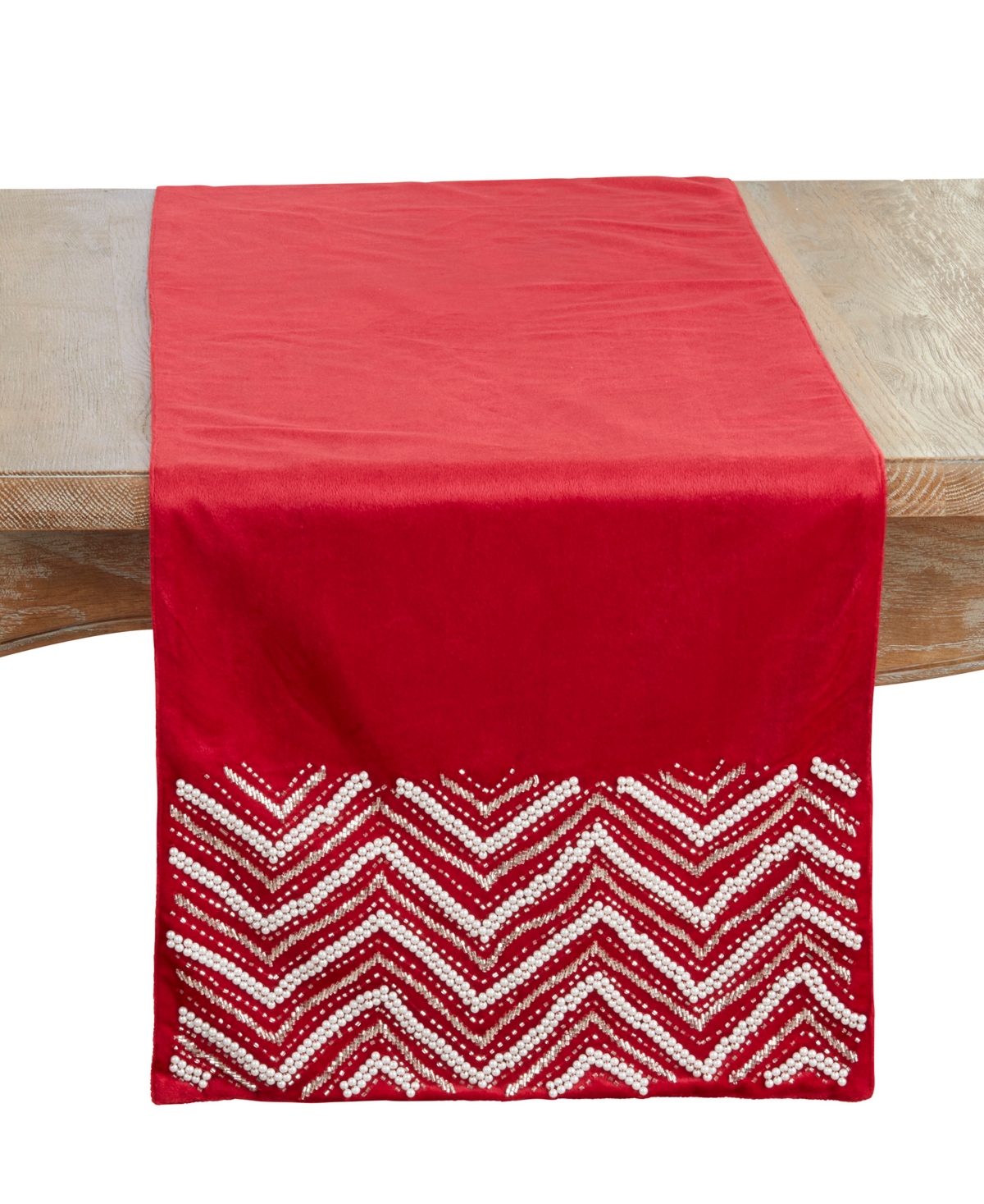 Saro Lifestyle Velvet Beaded Chevron Table Runner, 16" x 72"