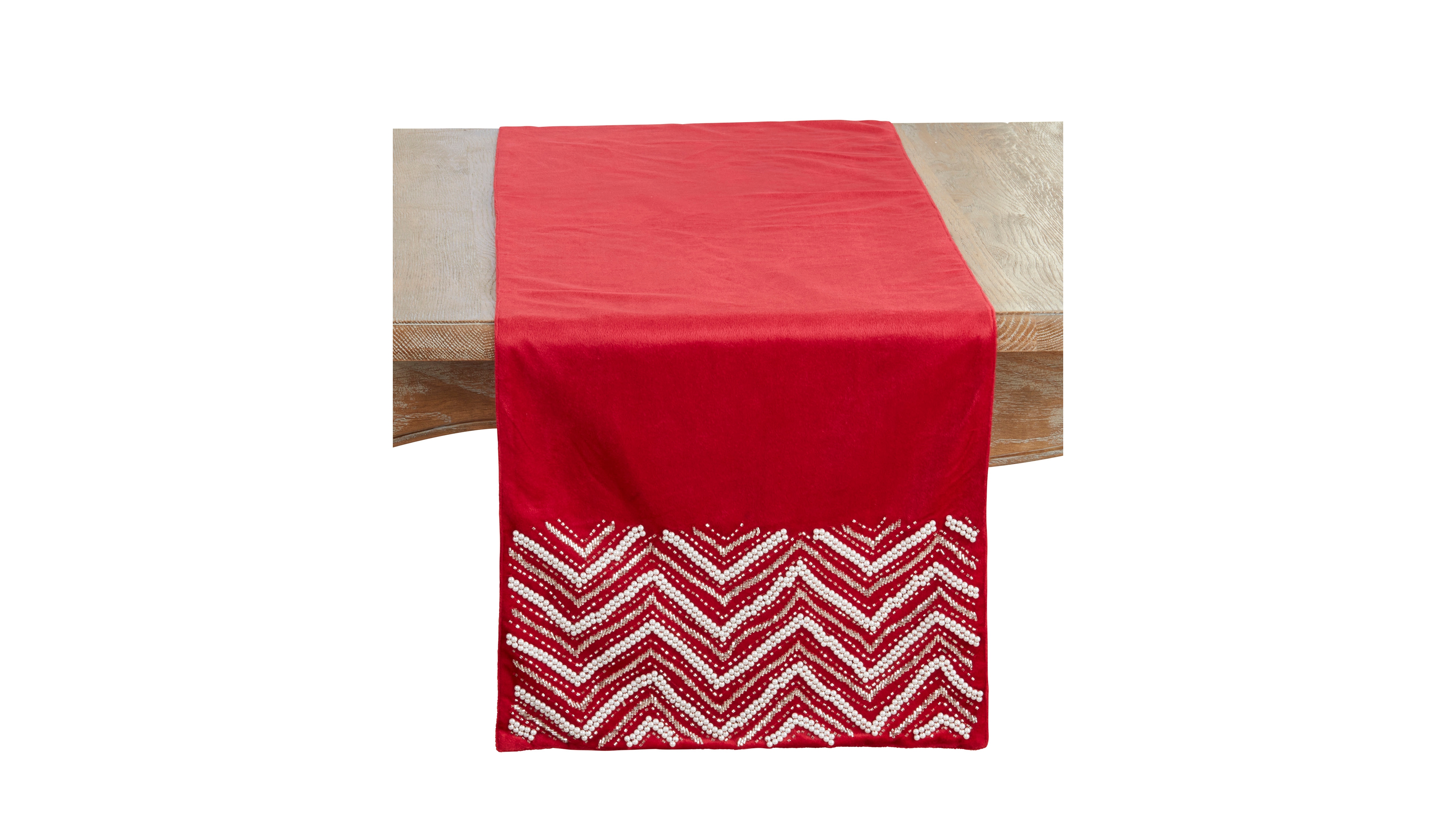 Saro Lifestyle Velvet Beaded Chevron Table Runner, 16" x 72"