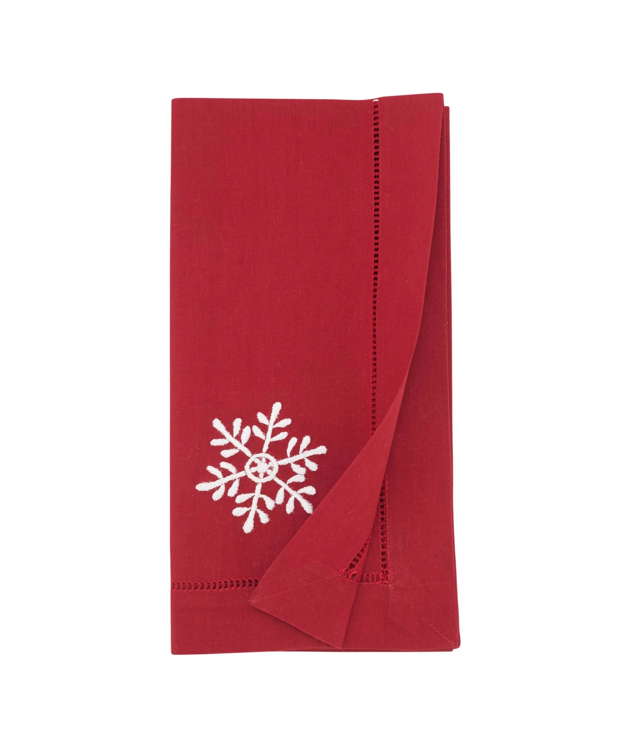 Saro Lifestyle Embr'd Snowflake Hemstitch Napkin, Set Of 6 In Red