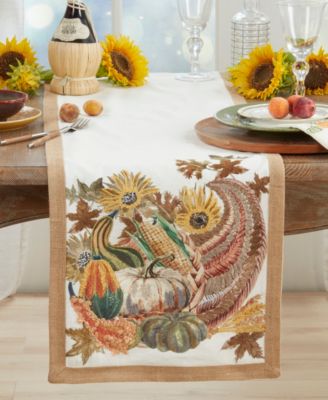 Embroidered Cornucopia Table Runner, 16" x 72"