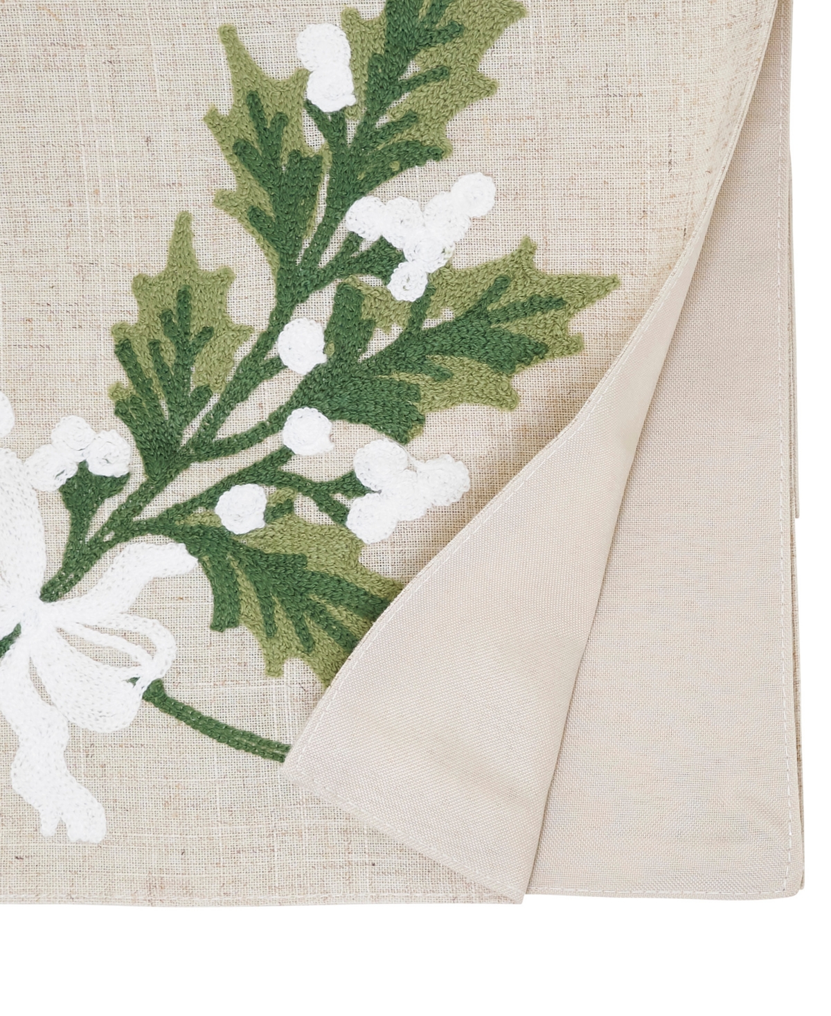 Saro Lifestyle Linen Blend Holly Leaves Table Runner, 16" X 70" In Brown