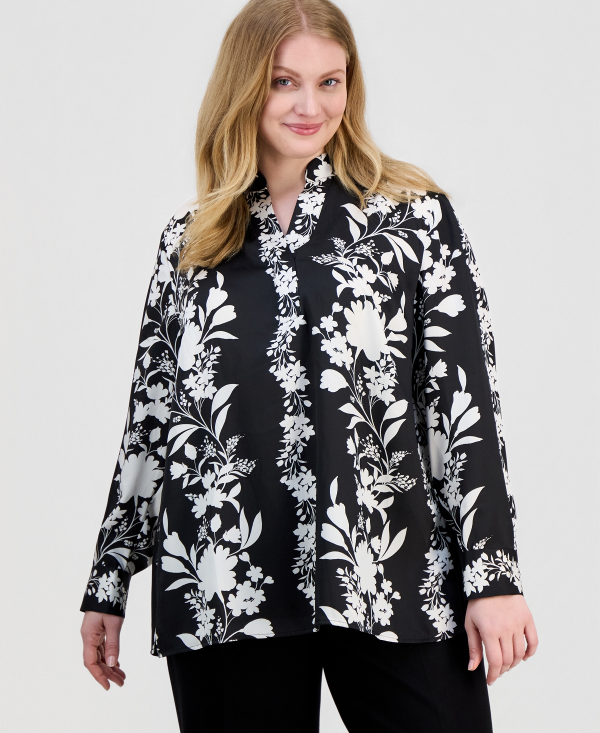 Anne Klein Plus Floral Popover Blouse