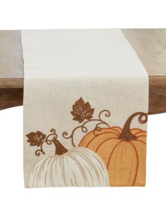 Linen Blend Pumpkins Table Runner, 16" x 70"