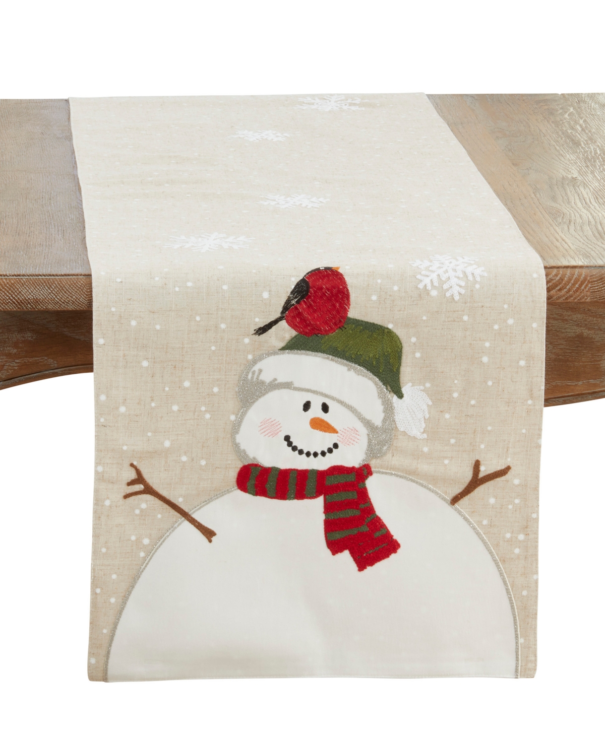 Saro Lifestyle Linen Blend Snowman Table Runner, 16" X 70" In Brown