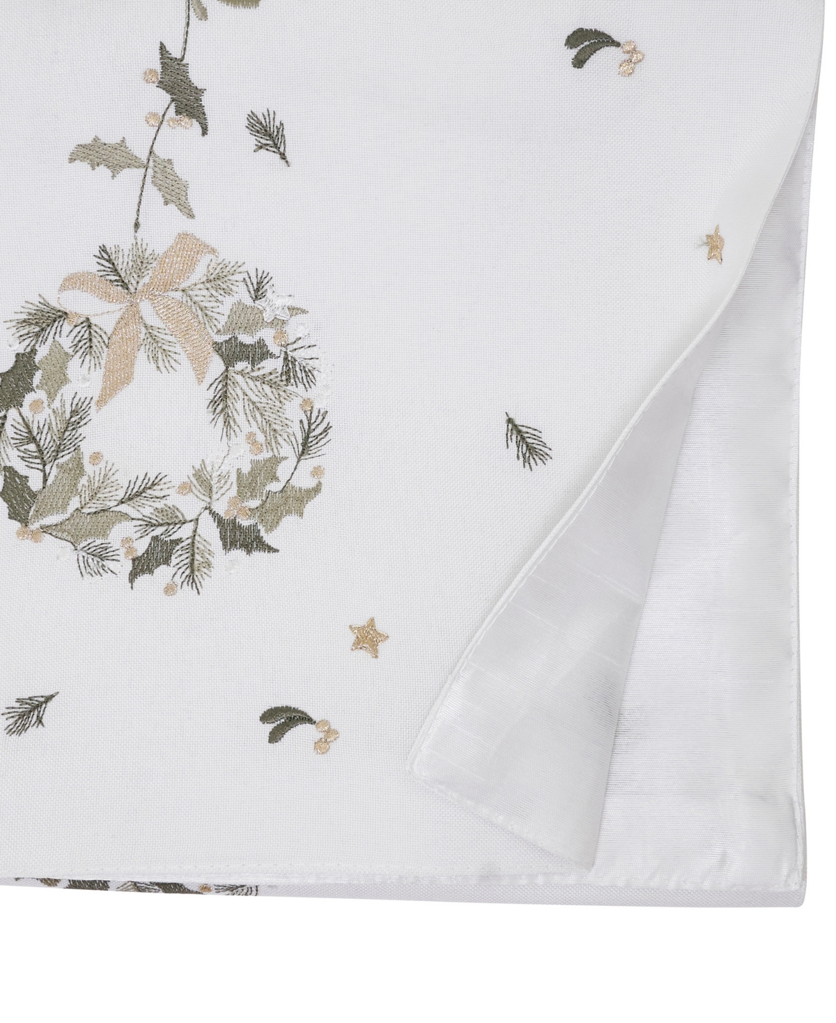 Saro Lifestyle Embroidered Wreath Table Runner, 16" X 70" In White