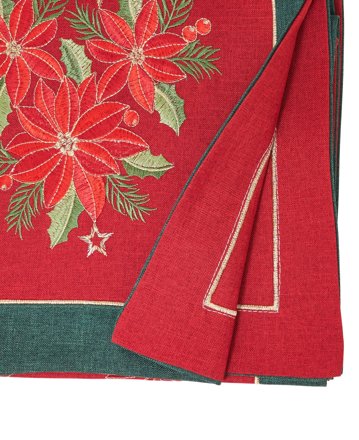 Saro Lifestyle Embroidered Poinsettia Table Runner, 16" X 72" In Red