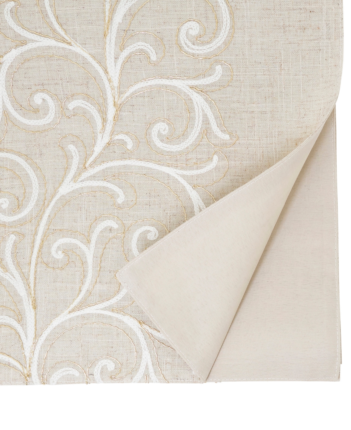 Saro Lifestyle Linen Blend Embroidered Scroll Table Runner, 16" x 70"