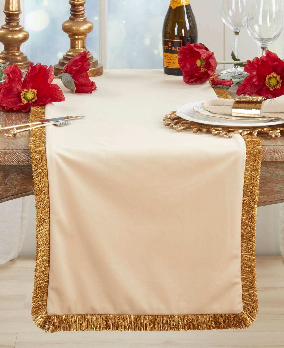 Saro Lifestyle Velvet Fringe Table Runner, 16" x 72"