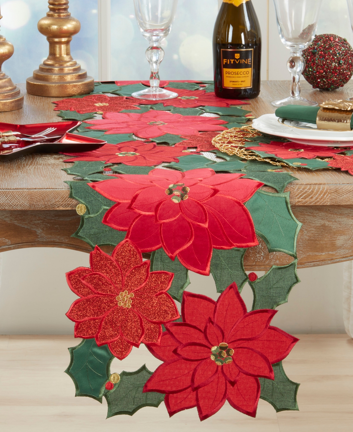 Saro Lifestyle Poinsettia Table Runner, 14" x 72"